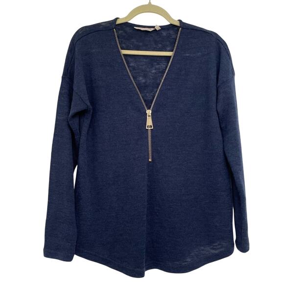 Soft Surroundings Blue Knit Quarter Zip Pullover Sweater Womens M Preppy Fall - Picture 1 of 8